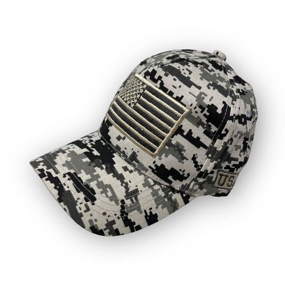 August Sportswear Hat Cap Gray Digital Camo Adjustable USA Flag Patch OSFM - Picture 2 of 8